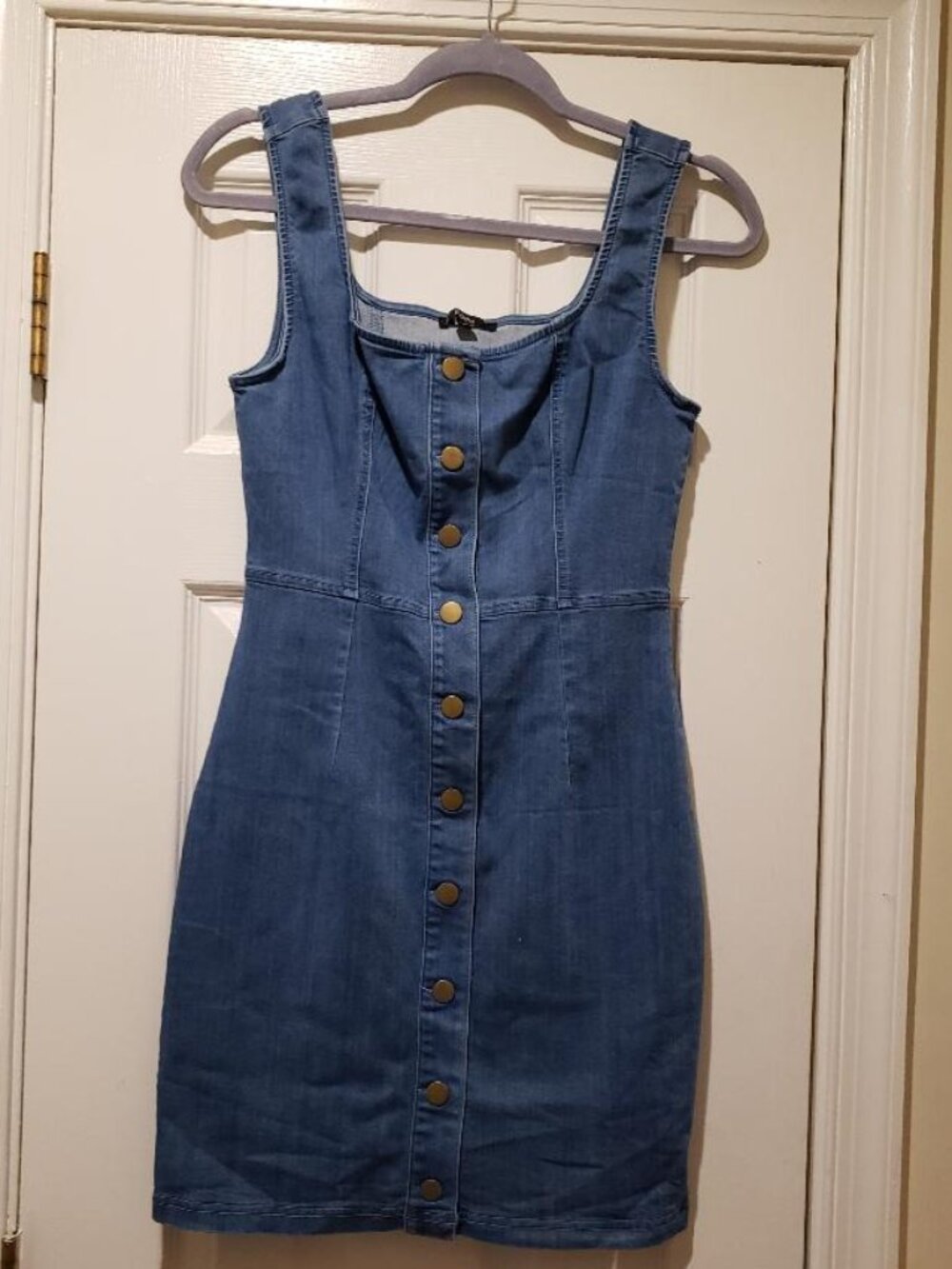 Sleeveless Button-Front Denim Midi Dress - Blue